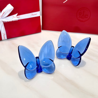 Baccarat PAPILLON Lucky Butterfly Crystal Decor Piece - Symbol of Grace and Elegance (2-piece blue)