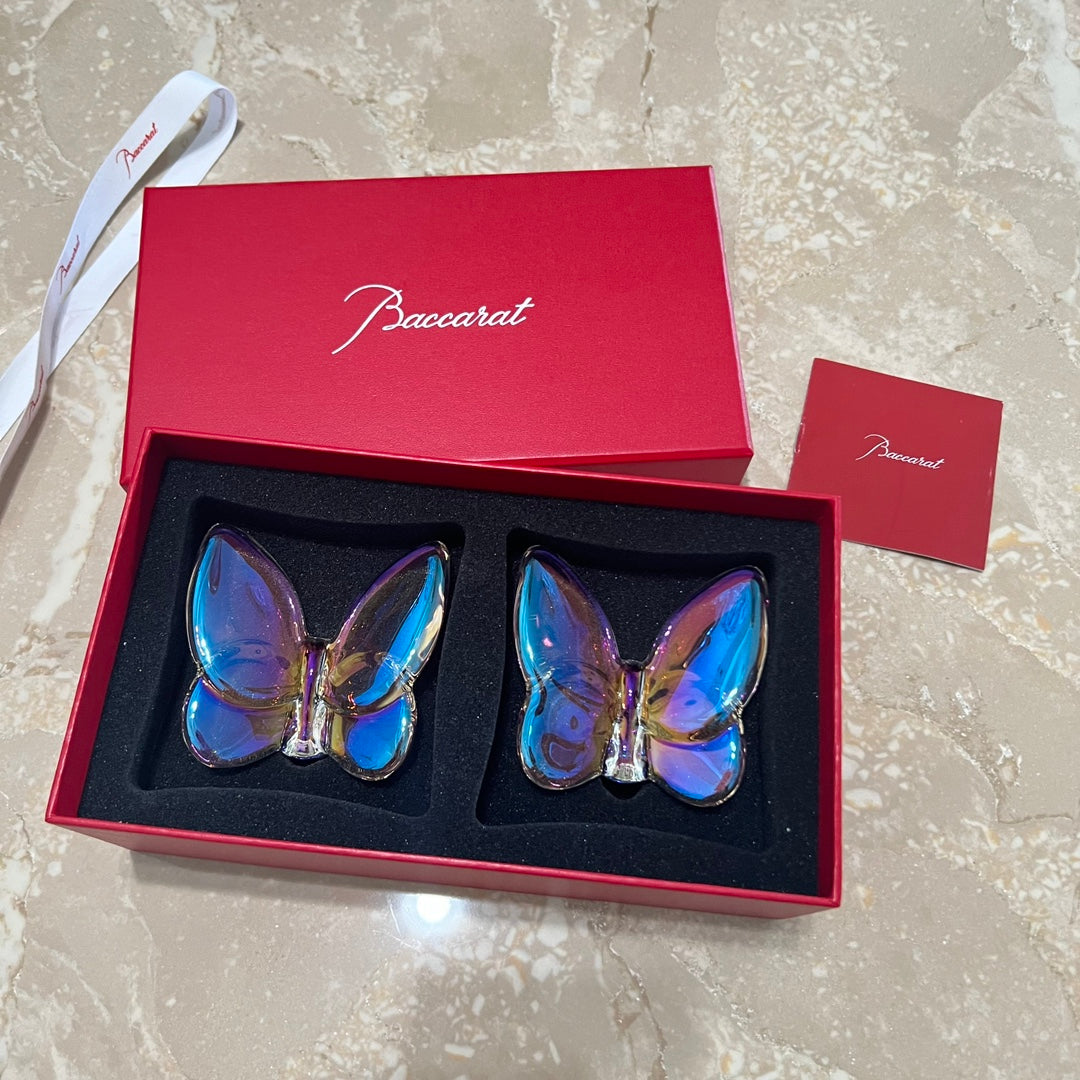 Baccarat PAPILLON Lucky Butterfly Crystal Decor Piece - Symbol of Grace and Elegance (2-piece colorfull crystal)