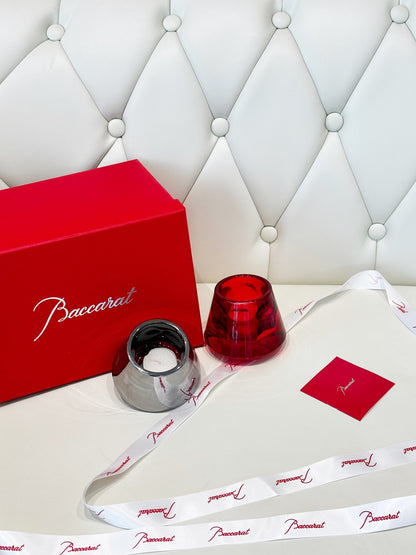 Baccarat Harcourt "Flame of Passion" Mini Candle Holder Set - Red & Silver Edition