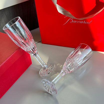 Baccarat Engraved Crystal Champagne Flutes Set