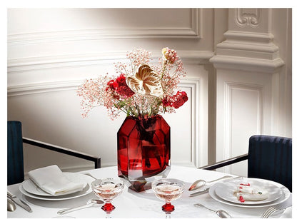 Baccarat OCTOGONE Red Crystal Vase - Bold Octagonal Design