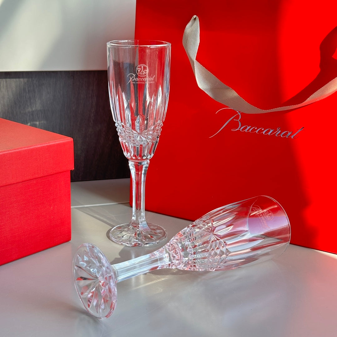 Baccarat Engraved Crystal Champagne Flutes Set