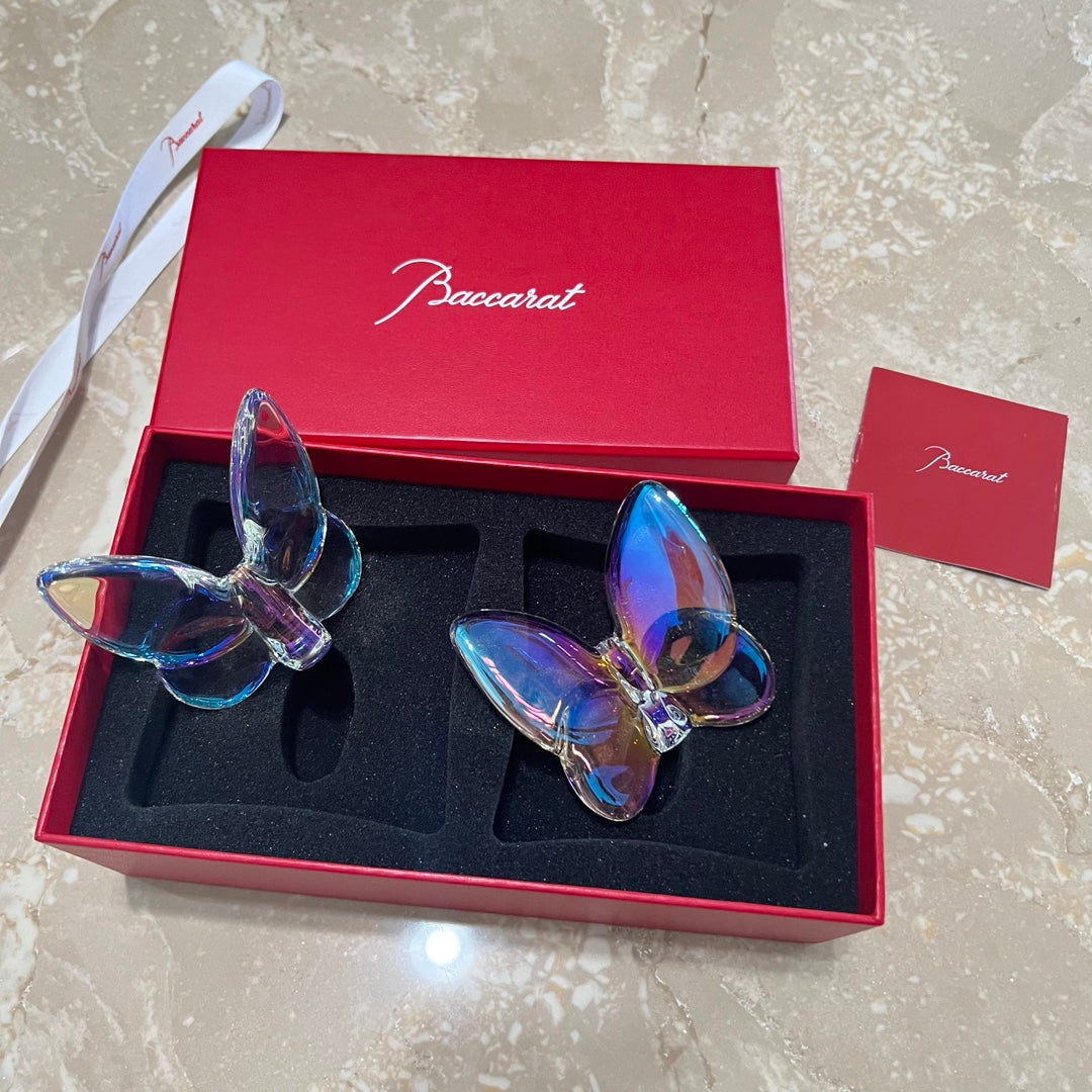 Baccarat PAPILLON Lucky Butterfly Crystal Decor Piece - Symbol of Grace and Elegance (2-piece colorfull crystal)