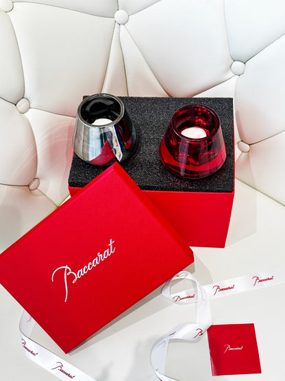 Baccarat Harcourt "Flame of Passion" Mini Candle Holder Set - Red & Silver Edition