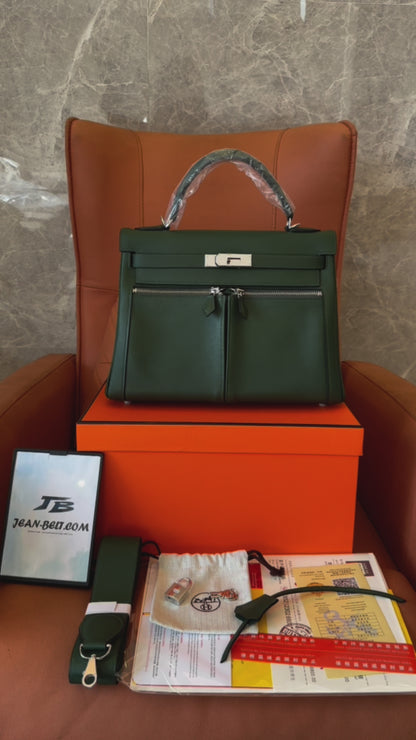 [Full Handmade]Hermes kelly lakis 28 swift handbag full handmade green