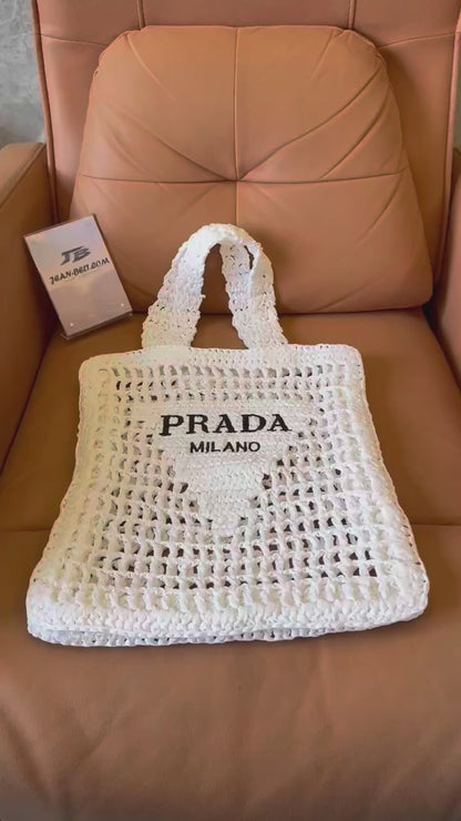 Prada straw tote bag white