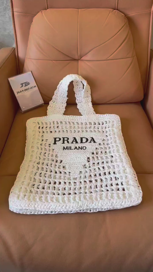 Prada straw tote bag white