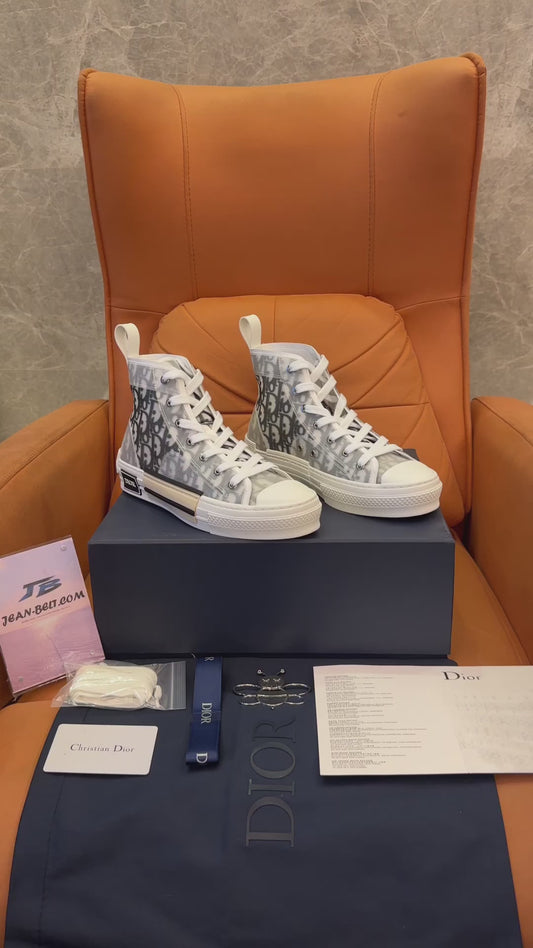 Dior b23 sneakers high top white and black dior oblique canvas