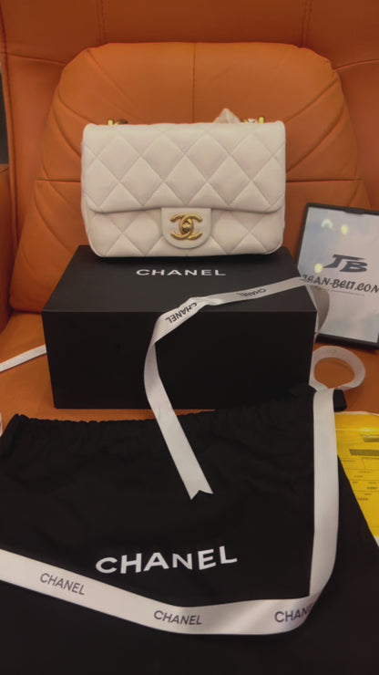 Chanel cf classic flap mini bag white gold