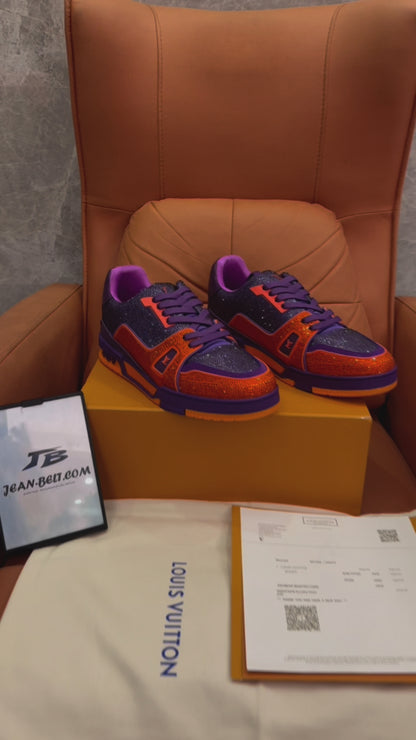 Louis Vuitton sneakers orange purple full diamonds