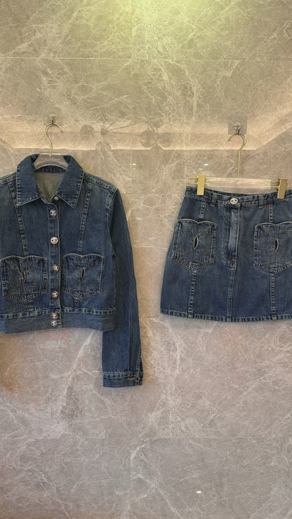 Chanel denim jacket skirt set