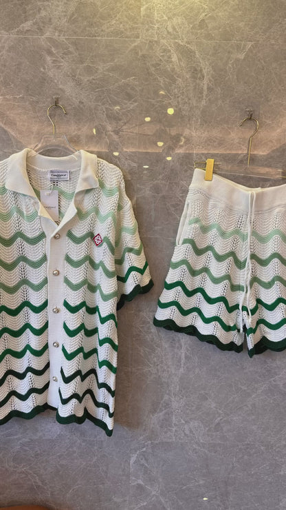 Casablanca 24ss knit shirt x shorts 2-piece set white green