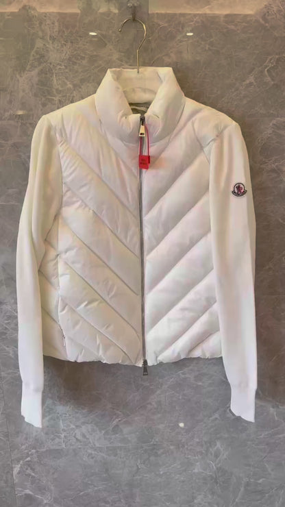 Moncler down jacket with knit sleeves for women white